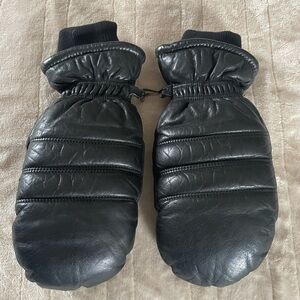 Vintage Men’s Aris Black Leather Ski Mittens Goose Down Filled Small